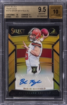 2017 Panini Select "Prizm Gold" #321 Baker Mayfield Signed Rookie Card (#01/10) - BGS GEM MINT 9.5/BGS 10